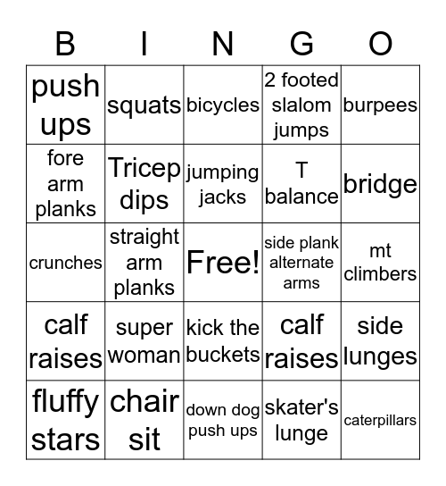 Fitness Bingo Card