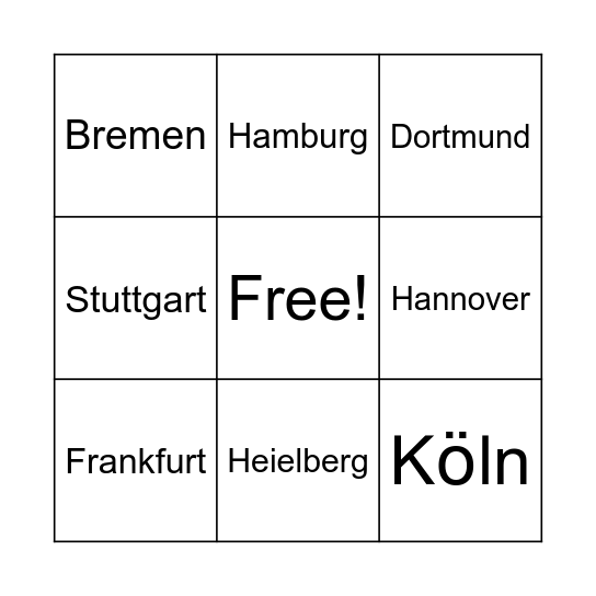 German Cities Bingo Card
