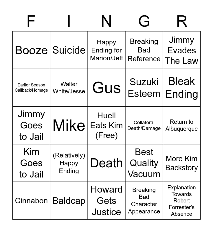 Kid Named Bingo Card