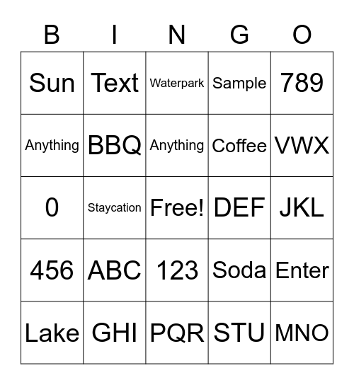 Summer Fun Bingo Card