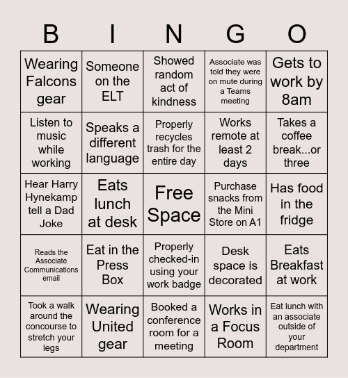 Work Bingo Card