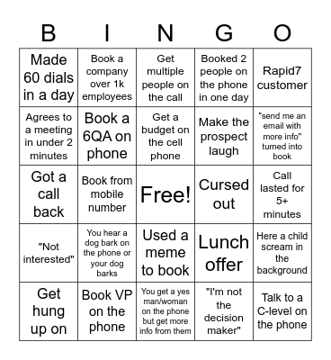 Sales Baconators Bingo Card