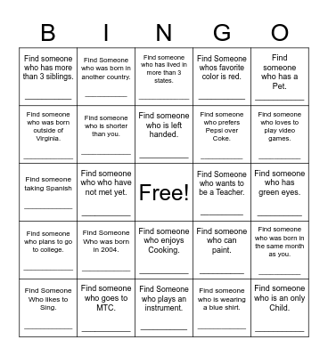 Find Someone Who Bingo Card