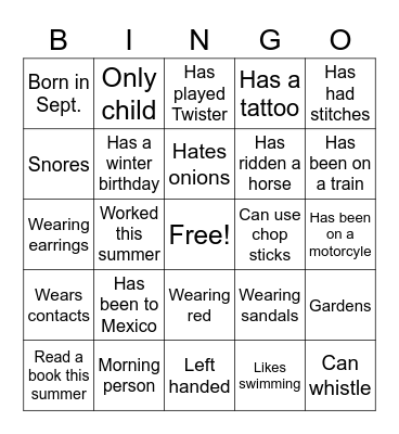 People Bingo Card