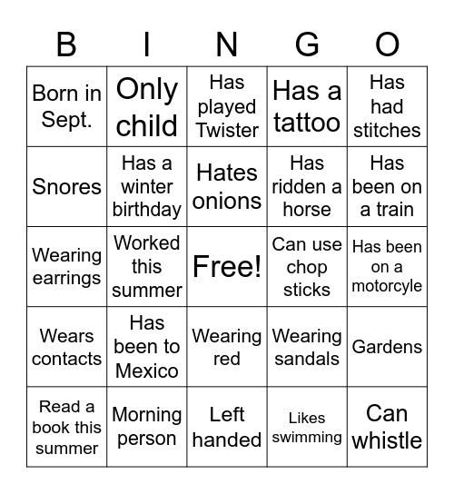 People Bingo Card