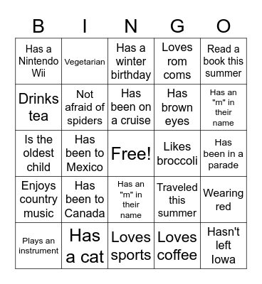 People Bingo Card