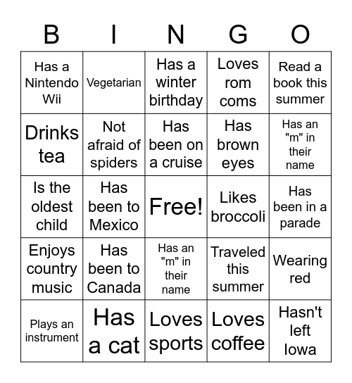 People Bingo Card