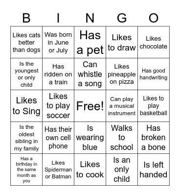 First Week of School Bingo Card