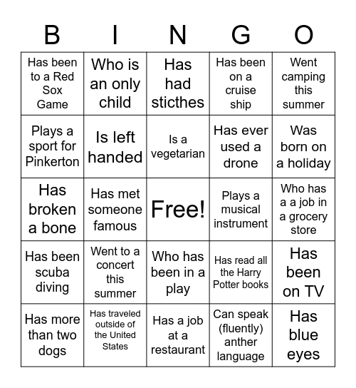 Find Someone Who... Bingo Card