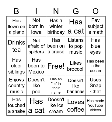 People Bingo Card