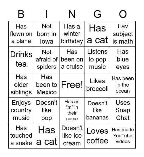 People Bingo Card