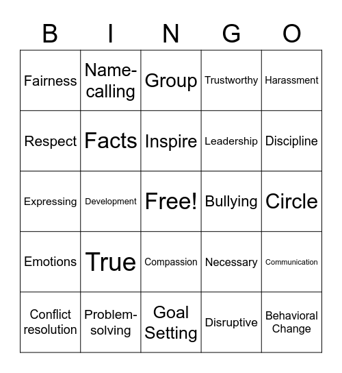 Social Emotional Learning Bingo Card