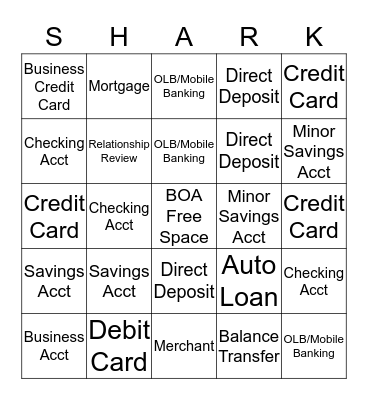 Vista Shark Attack Bingo Card