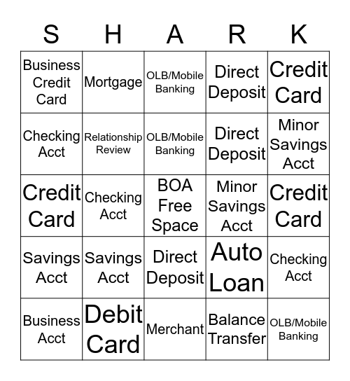 Vista Shark Attack Bingo Card