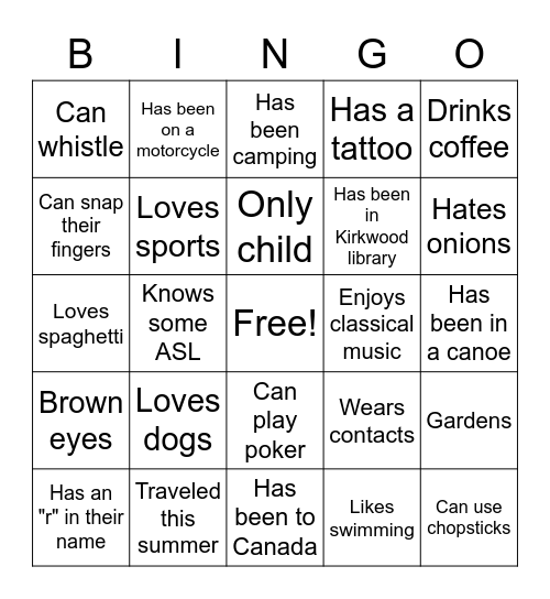 Untitled Bingo Card