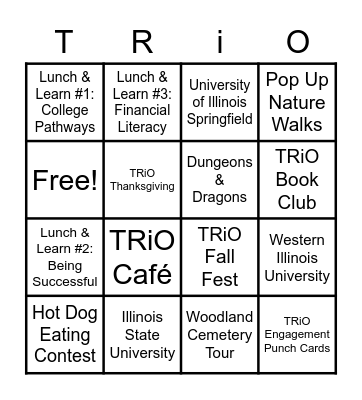 TRiO in Fall 2022 Bingo Card