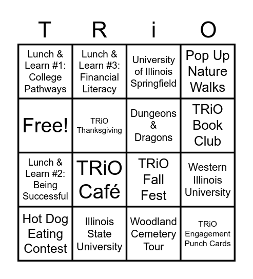 TRiO in Fall 2022 Bingo Card