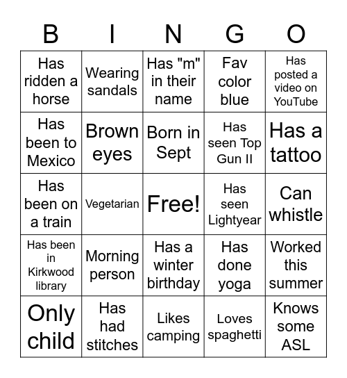 Untitled Bingo Card