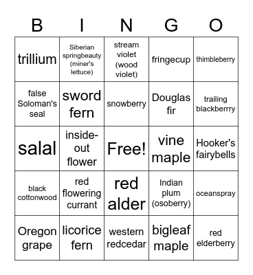 Plant Bingo Card