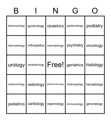 Medical Sciences Bingo Card