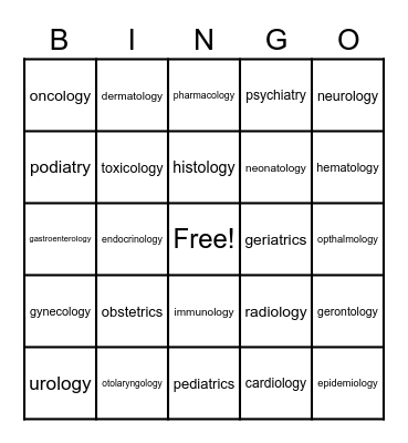 Medical Sciences Bingo Card