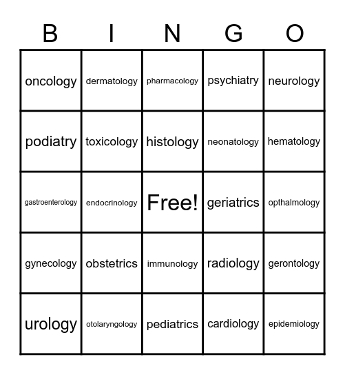 Medical Sciences Bingo Card