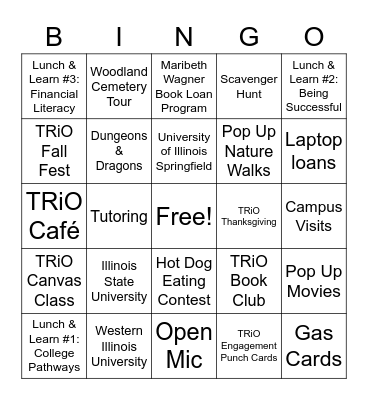 TRiO in Fall 2022 Bingo Card