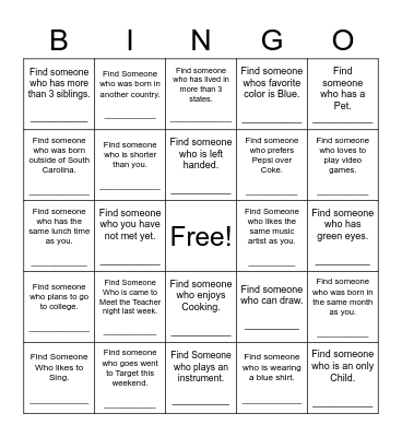 Find Someone Who Bingo Card