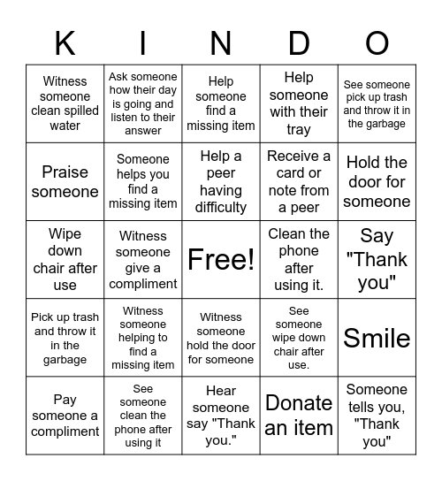 KIND-O Bingo Card