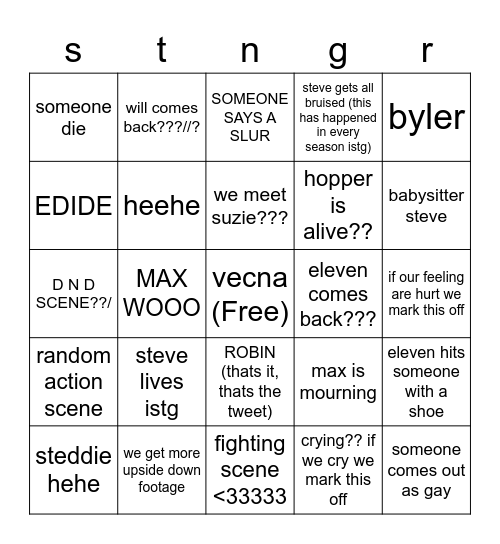 SWANGR TWINGS BINGO Card