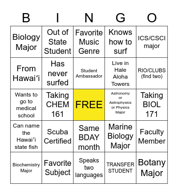 CNS Name BINGO Card