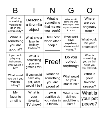 Getting to Know Eachother!I Bingo Card