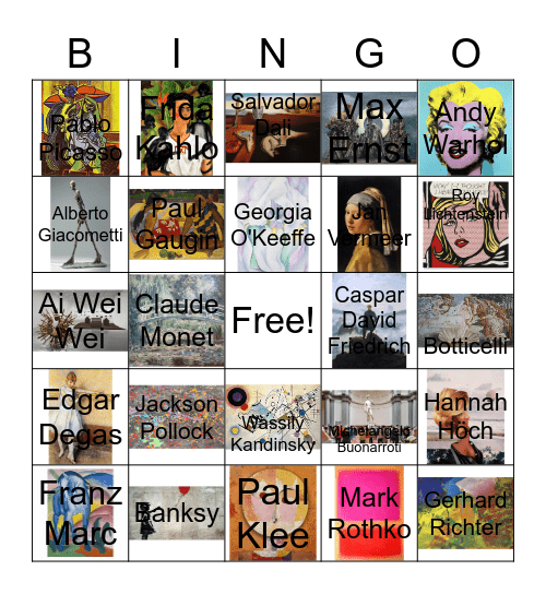 Kunst und Künstler Bingo Card