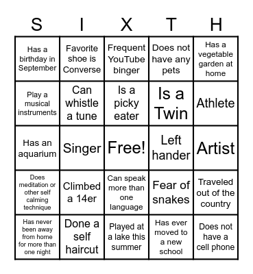 Team Building Bingo Card