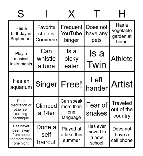 Team Building Bingo Card