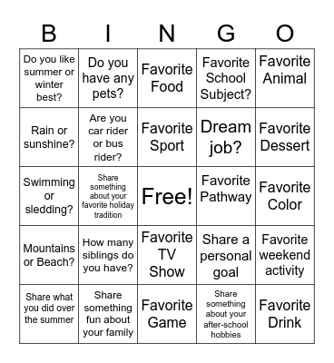 Speech Bingo Card