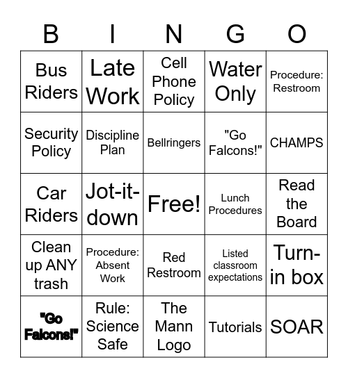 Rules & Procedures BINGO Card