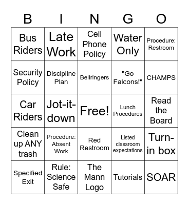 Rules & Procedures Bingo Card