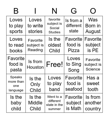 Get to Know You Bingo Card