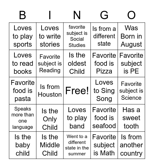 Get to Know You Bingo Card