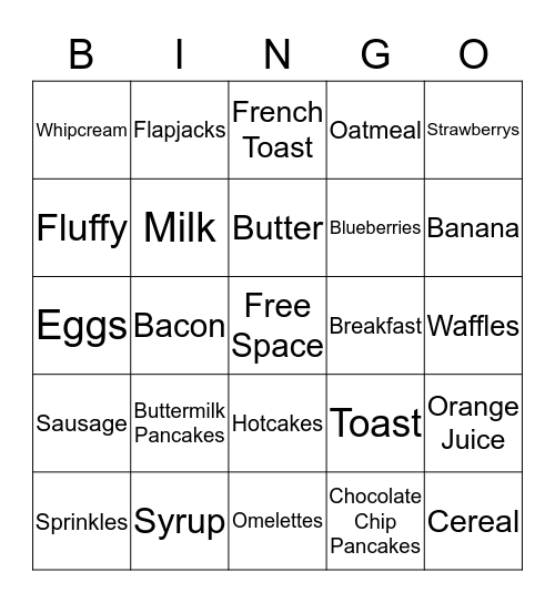 Pancake Bingo Card