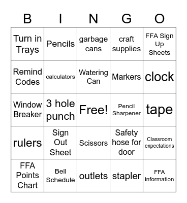 Ag Classroom Bingo Card