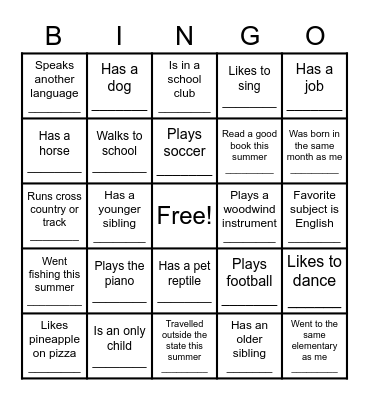 First Day Bingo Card