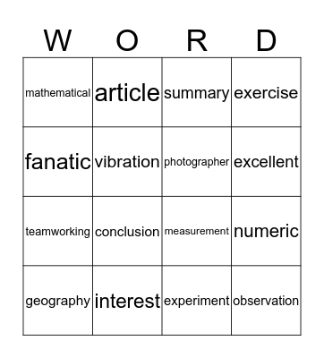Multi-Syllablic Word 4th & 5th Gr Bingo Card