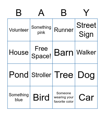 Diaper Dash Bingo Card