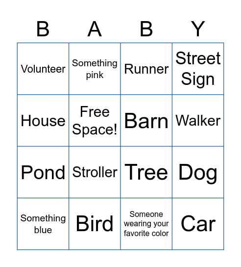 Diaper Dash Bingo Card