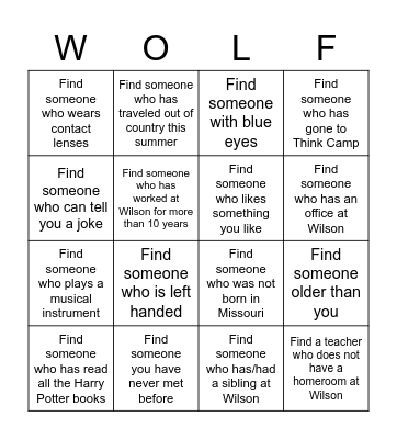 Wilson Wolf Bingo Card