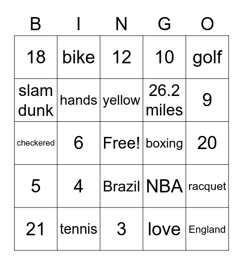 Sports Trivia Bingo Card