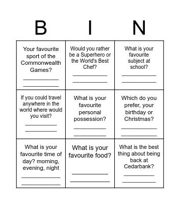Class 4.3 Icebreaker Bingo Card