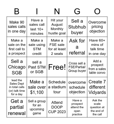 UNION SALES BINGO Card